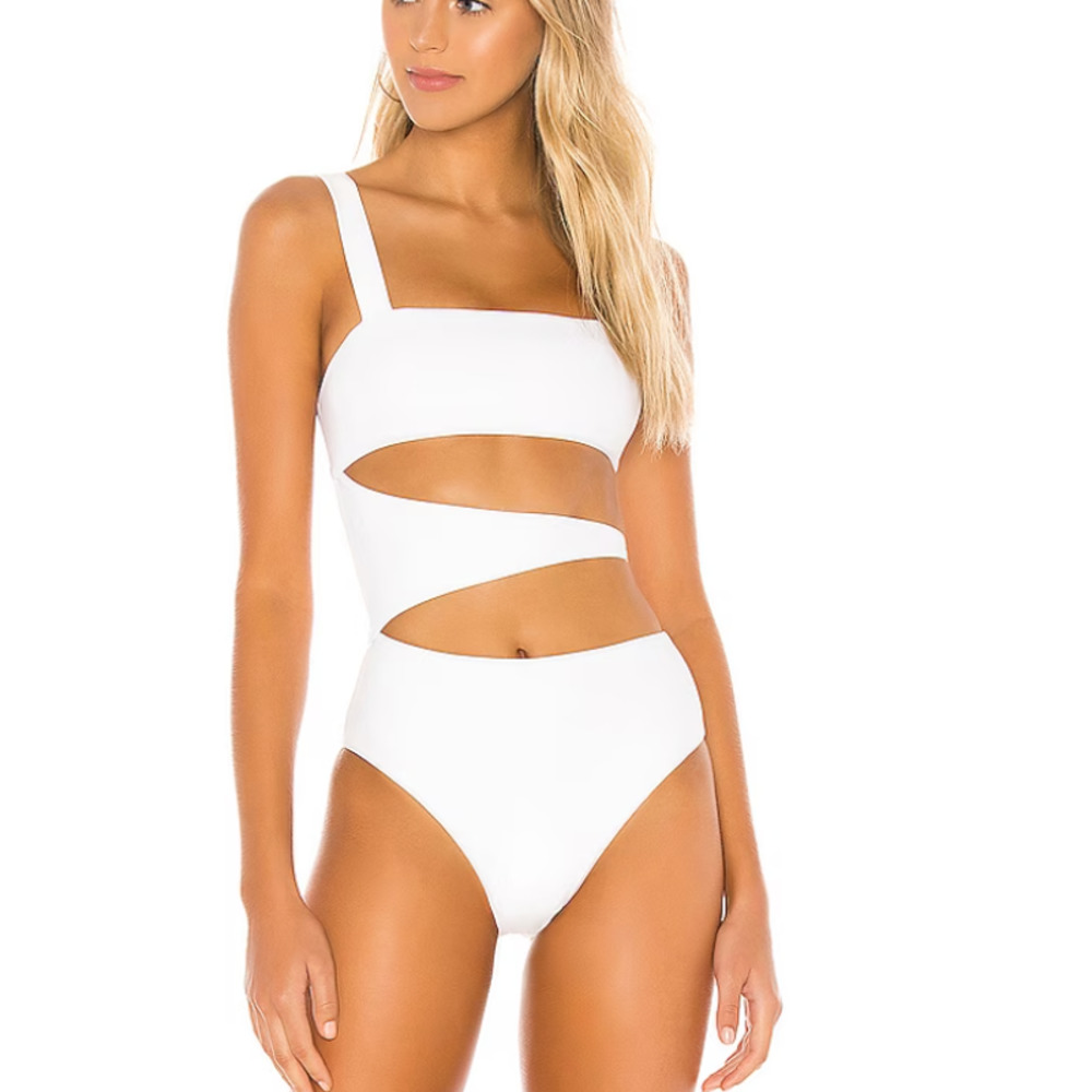 Lovers + Friends White Monokini Cut Out Swimsuit SMALL One Piece Kingsley Cheeky